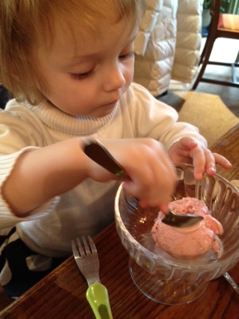 Toddler eating icecream
