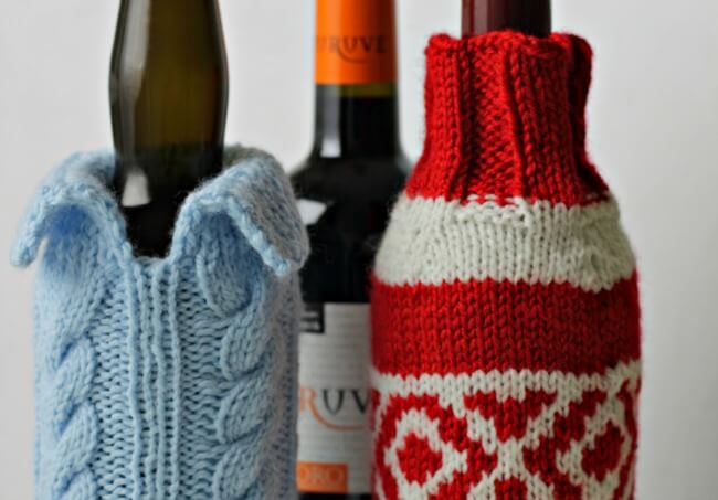 Netted and Knitted Wine Bottle Covers