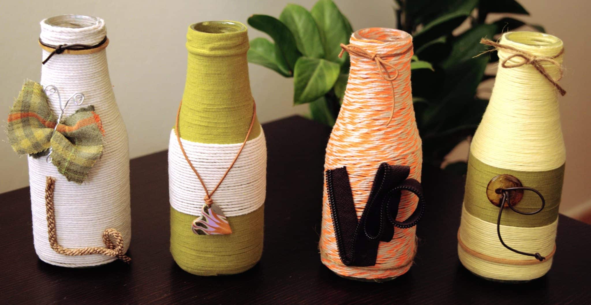 Yarn Wrapped Recycled Bottles