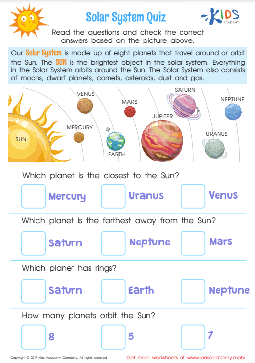 solar system quiz worksheet