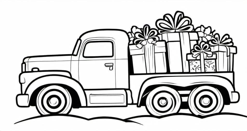 A_Christmas-themed_truck_carrying_presents_with_snowy_decorations