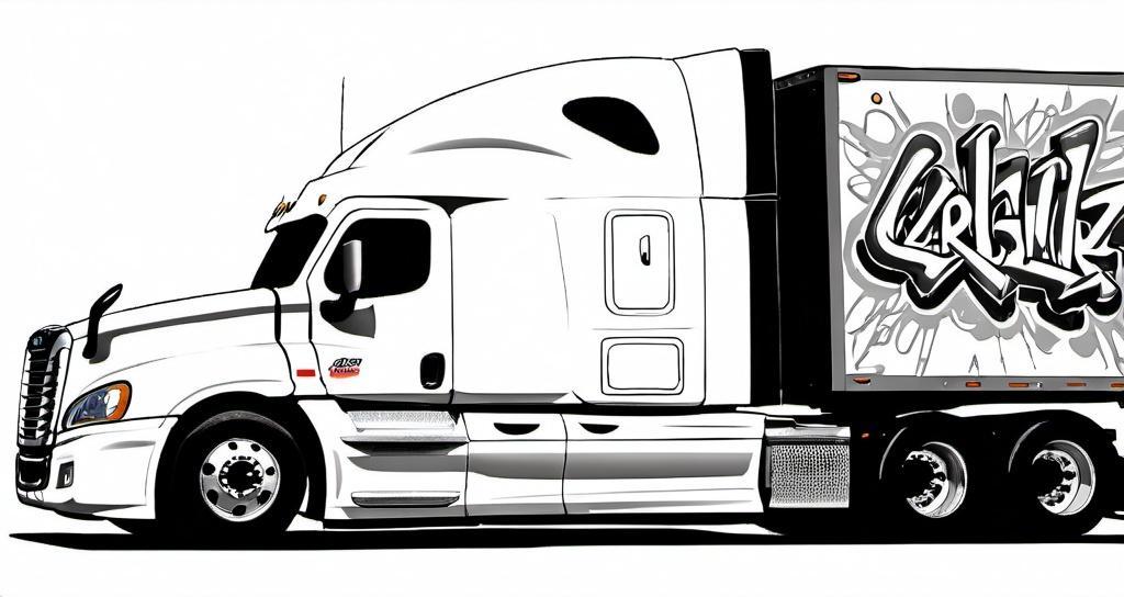 A_Freightliner_Cascadia_with_a_graffiti-style_design_parked_at_a_truck_stop
