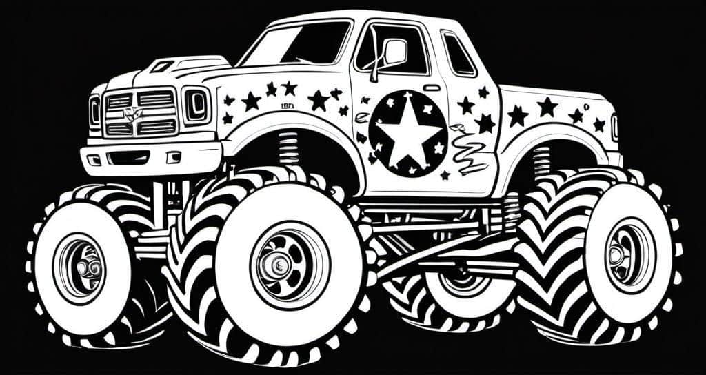 A_cartoon-style_monster_truck_with_oversized_wheels_and_bright_star_patterns