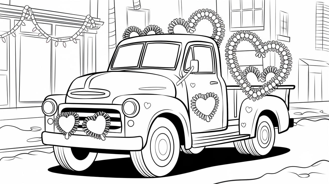 A_festive_truck_with_hearts_and_ribbons_for_Valentines_Day