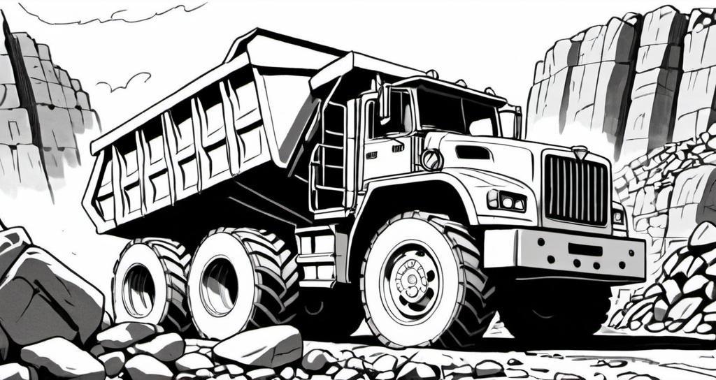 A_quarry_dump_truck_with_giant_wheels_parked_next_to_piles_of_rocks