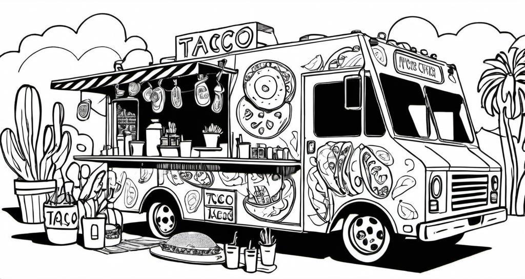A_taco_food_truck_with_vibrant_decorations_parked_at_a_busy_festival