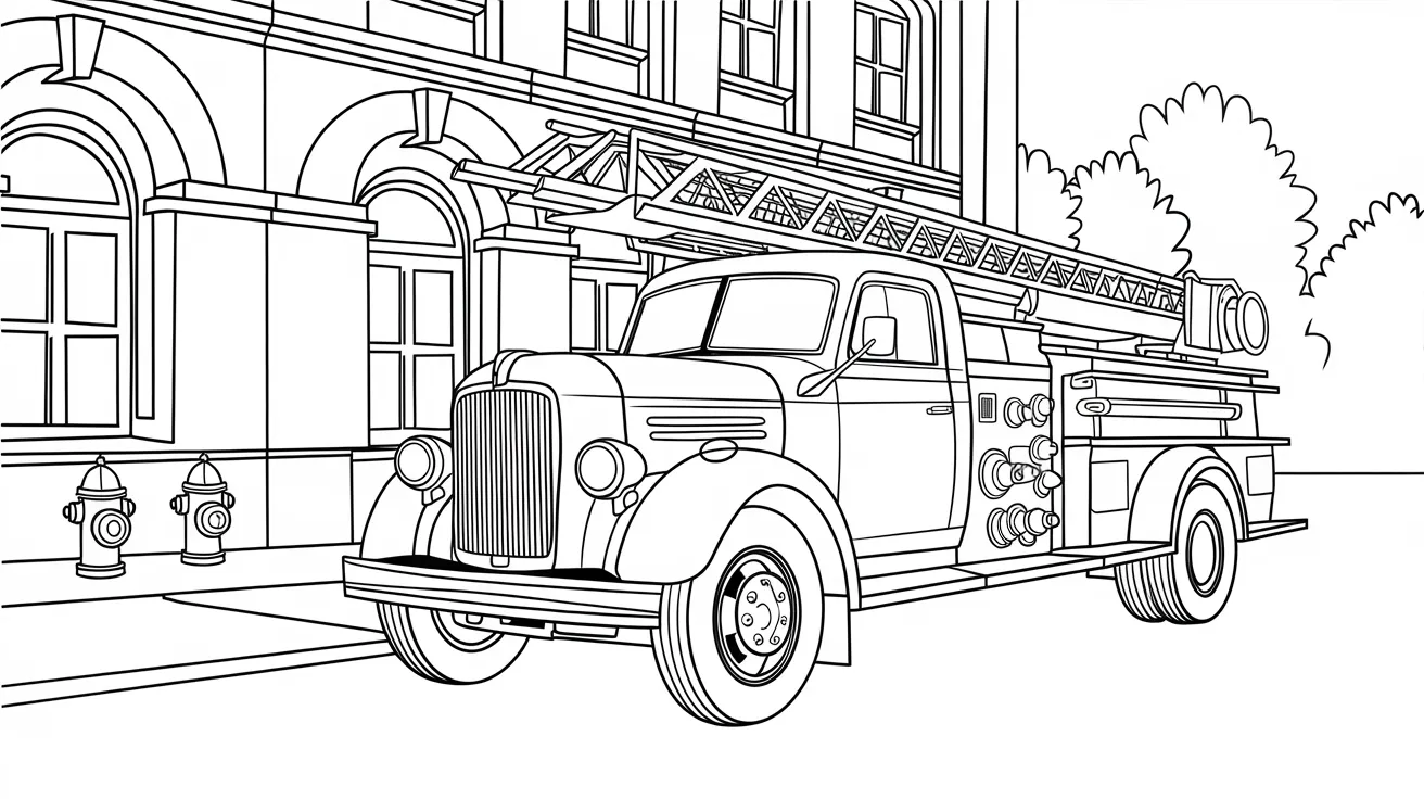 A_vintage_fire_truck_with_brass_details_parked_in_front_of_an_old_firehouse