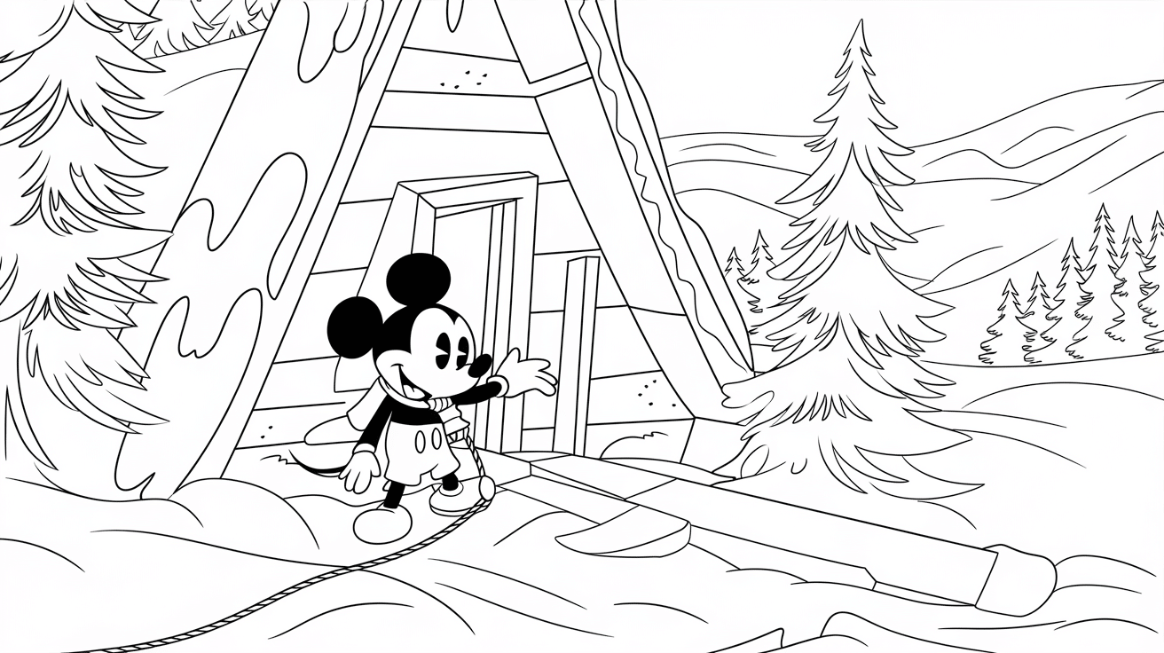 Mickey_explores_a_snowy_cabin_in_the_mountains_with_pine_trees_around