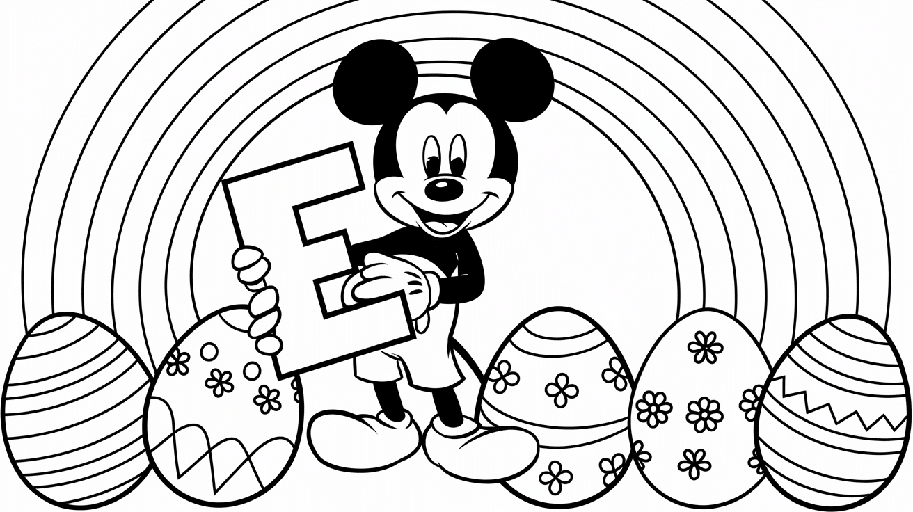 Mickey_holding_a_giant_letter_E_with_decorated_Easter_eggs