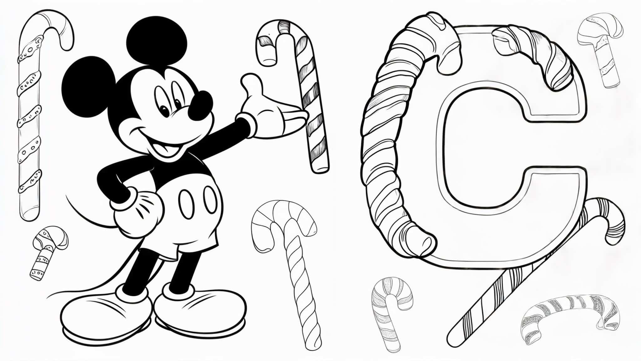 Mickey_is_standing_next_to_a_letter_C_with_candy_canes_around