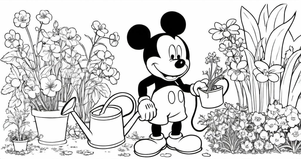 Mickey_plants_vegetables_in_a_small_garden_with_a_watering_can