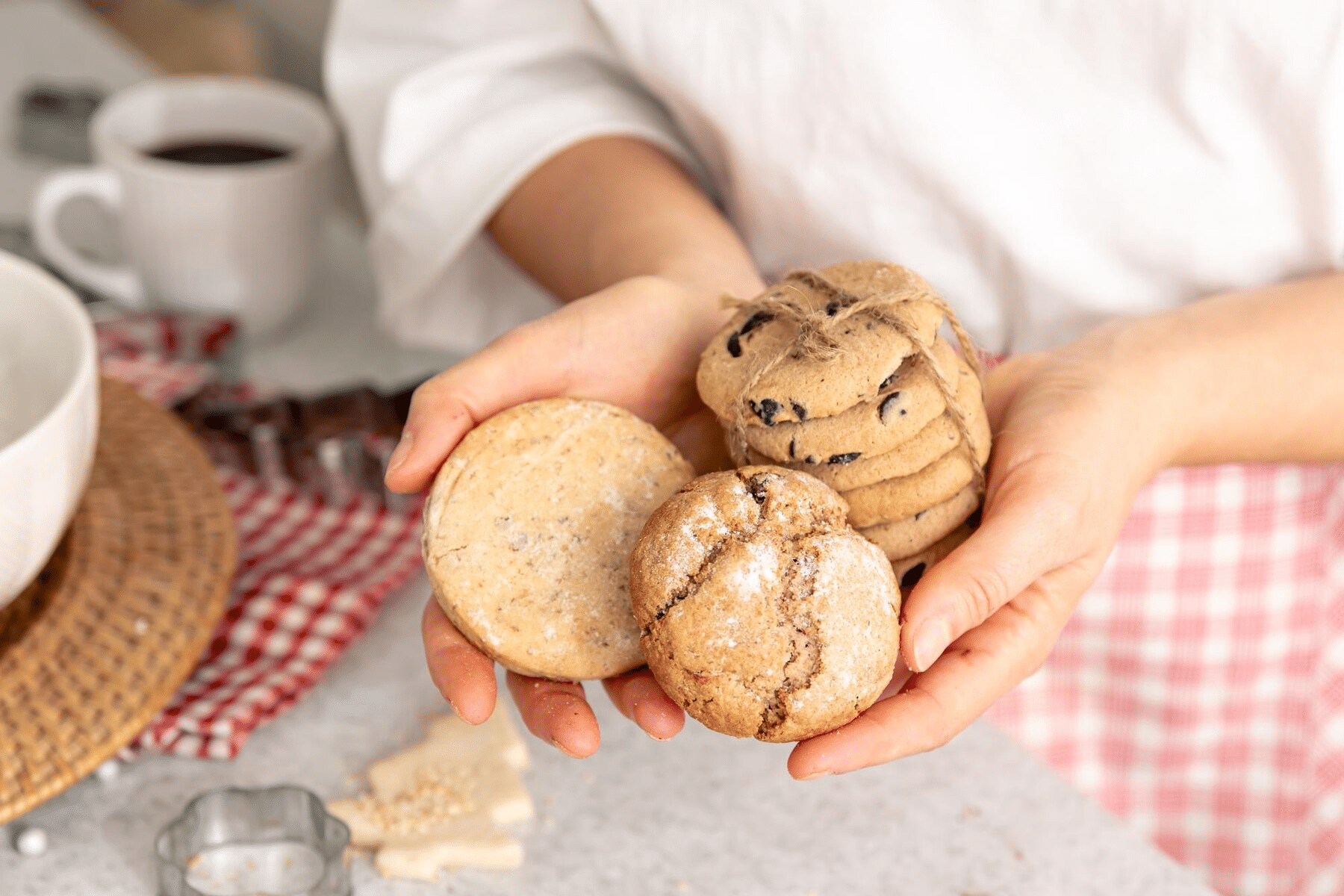 homemade cookies in female hands christmas baking concept