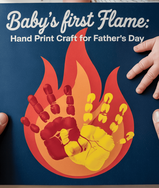 infant painted hand print flame craft for fathers day