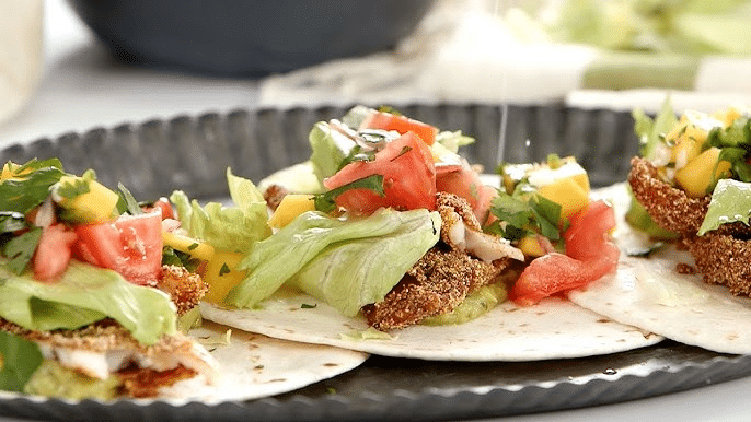 Crispy Fish Tacos with Spicy Mango Salsa