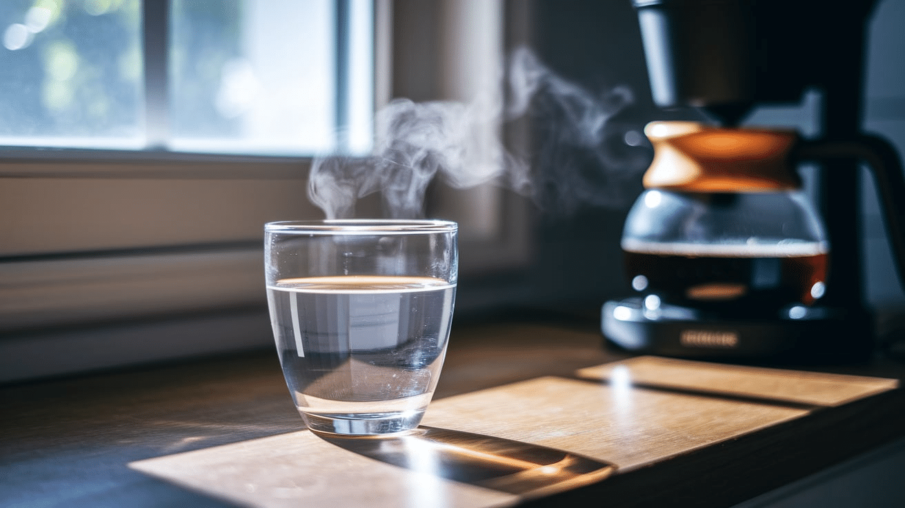 Preheated water in a glass