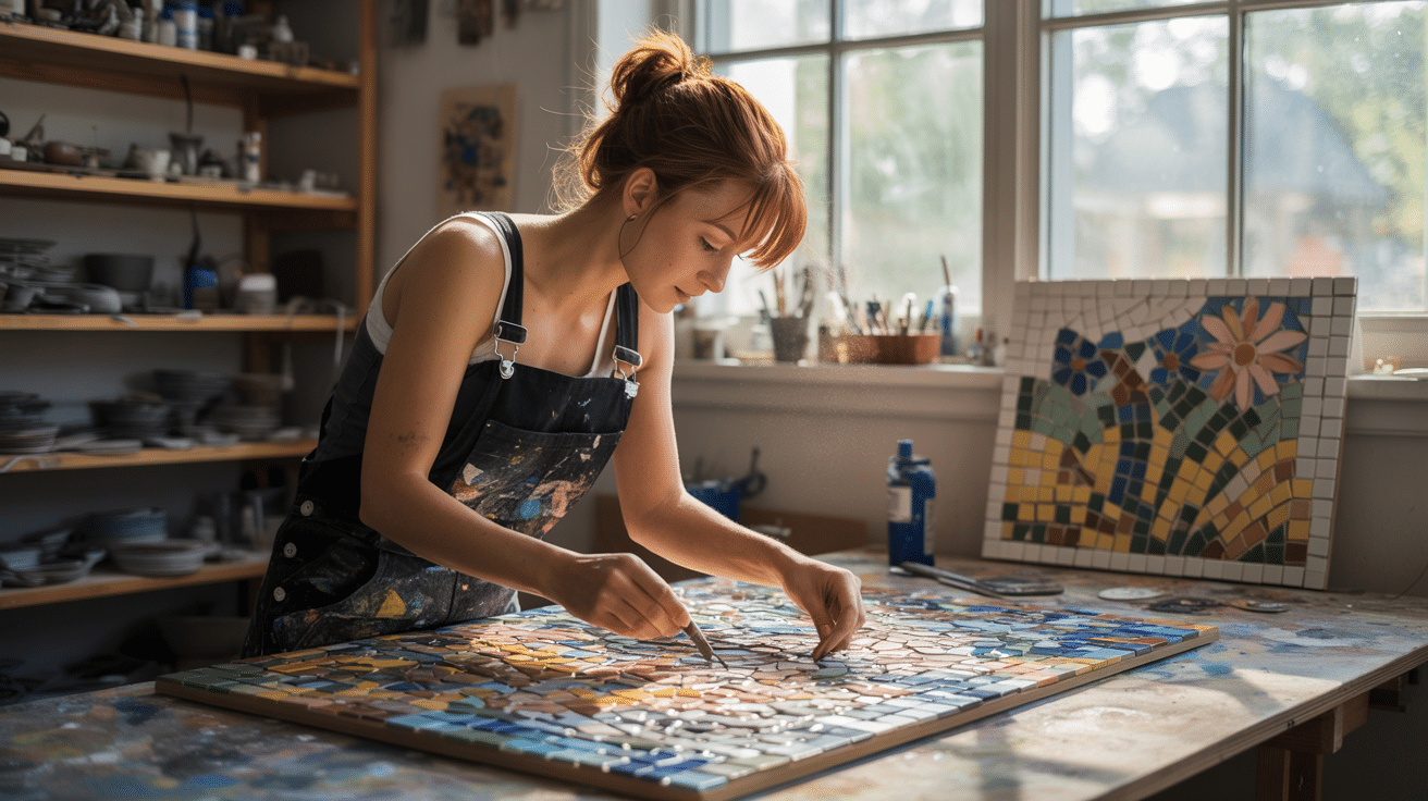 A women making wall art