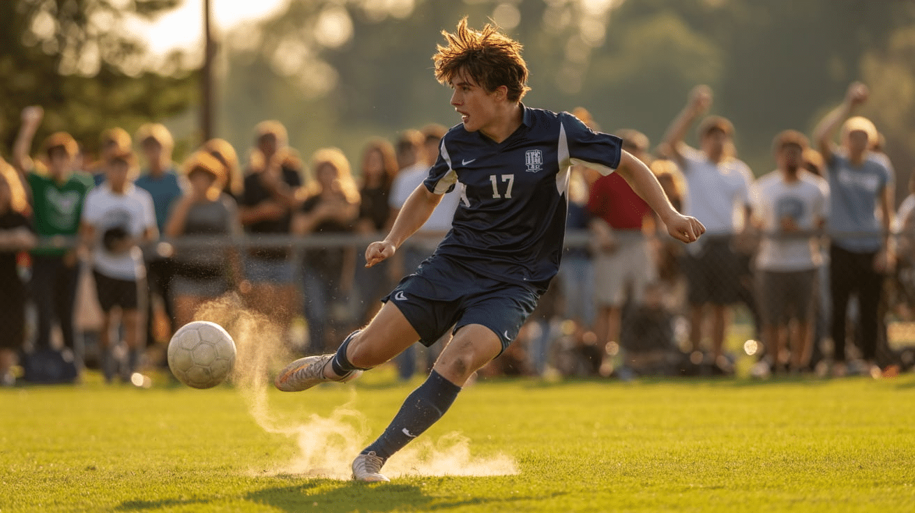 A college boy playing soccer