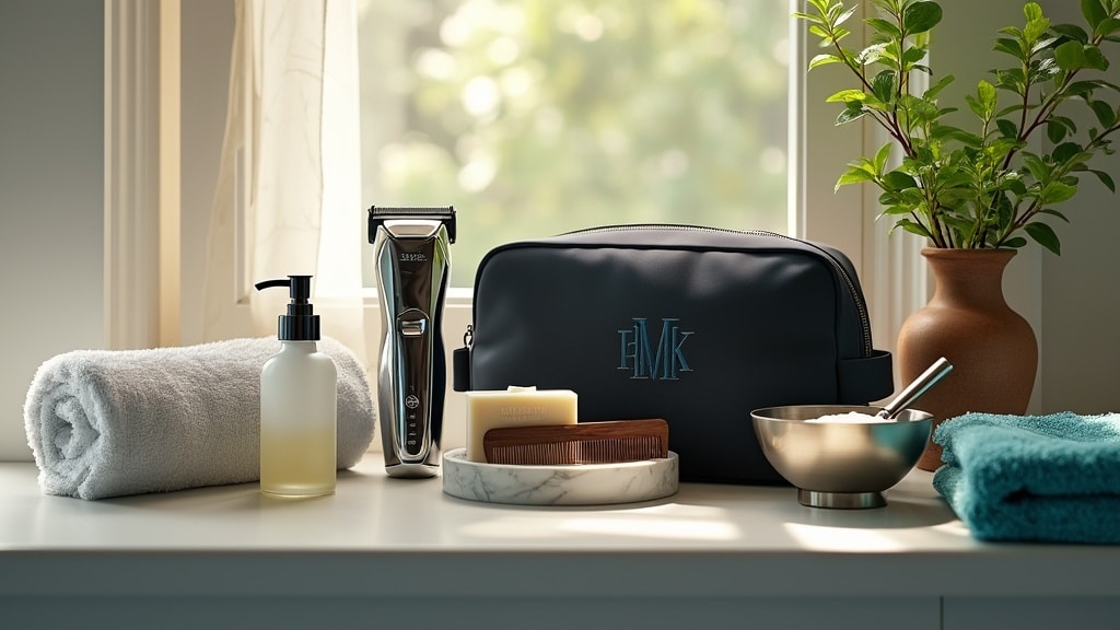 men’s grooming kit on top of the counter