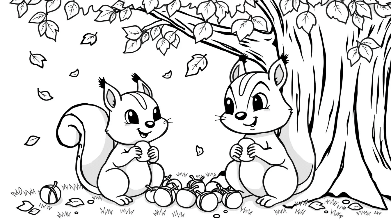 Squirrels_Gathering_Acorns_Under_a_Tree