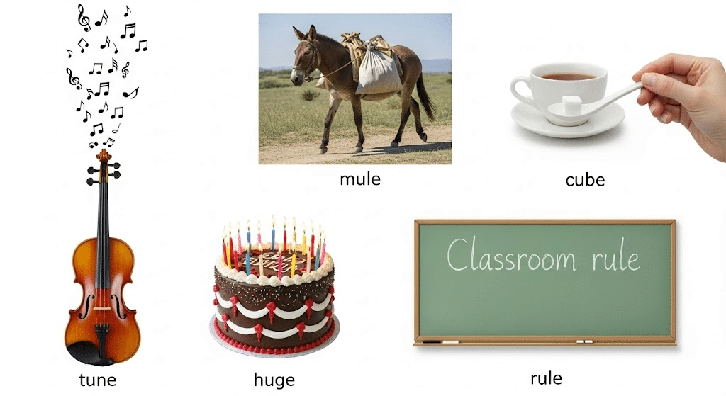 Silent 'E' Words with the Long 'U' Sound