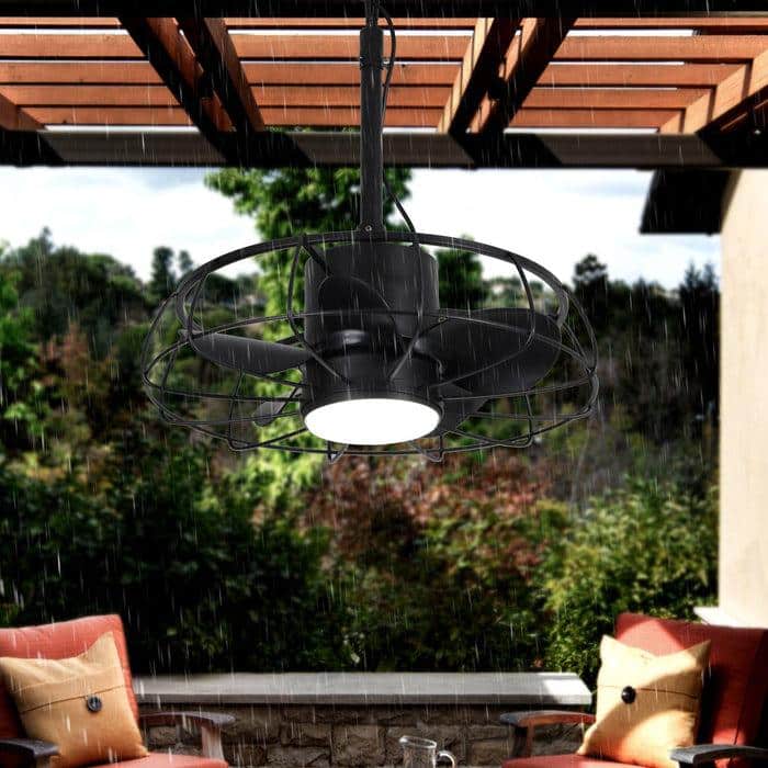 20 Inch Vistula Outdoor DC Motor Black Industrial Hanging Buckle Downrod Ceiling Fan with Light