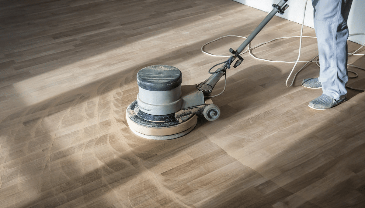 A floor sander cleaning the floor