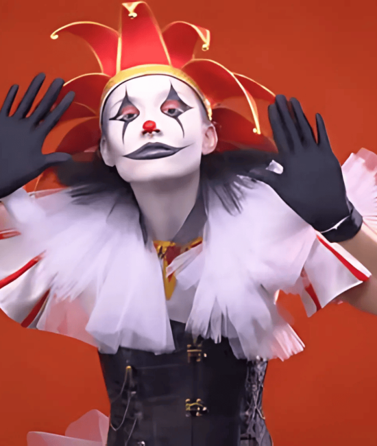 female jester with smile