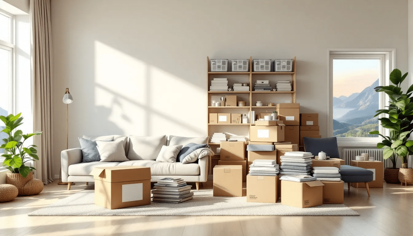 Strategically packed boxes in different rooms for an efficient moving process.