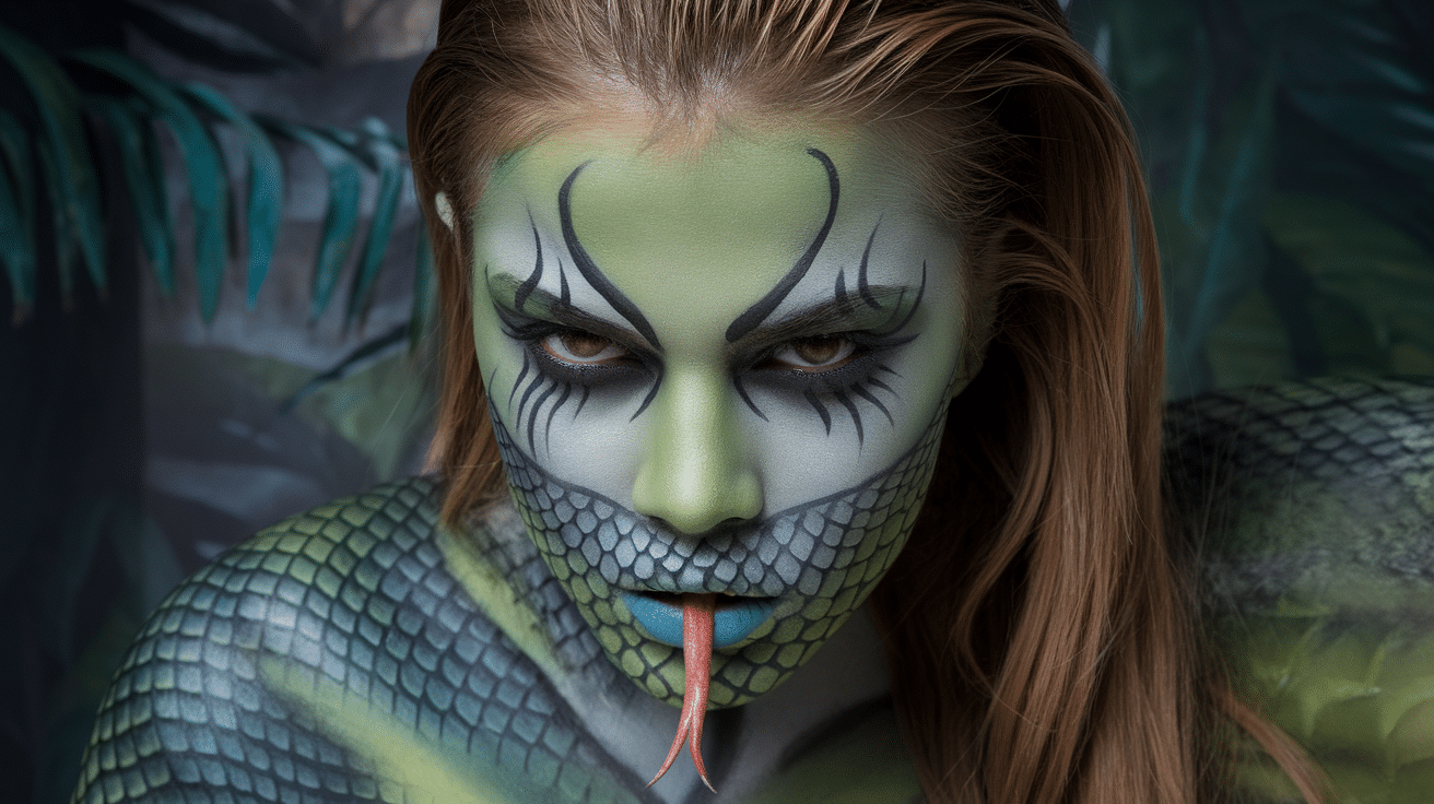 a photo of a halloween snake face paint