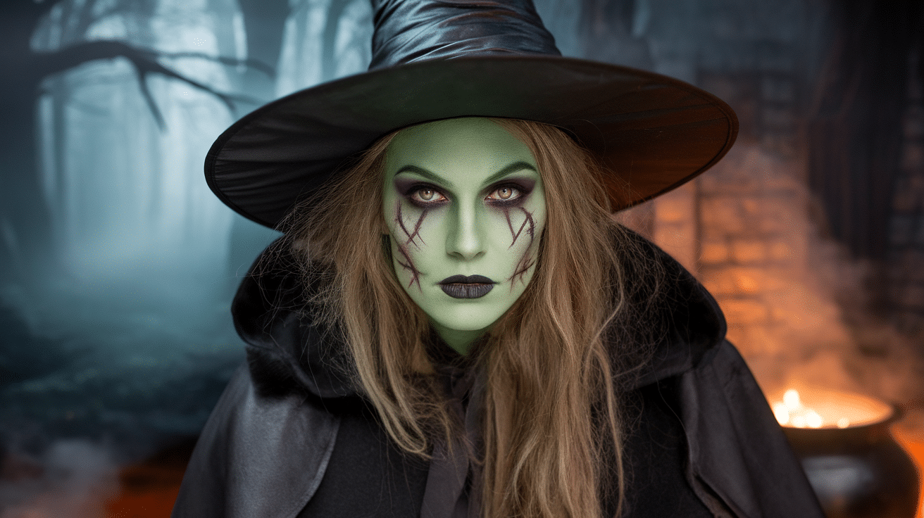 a photo of a halloween witch makeup look