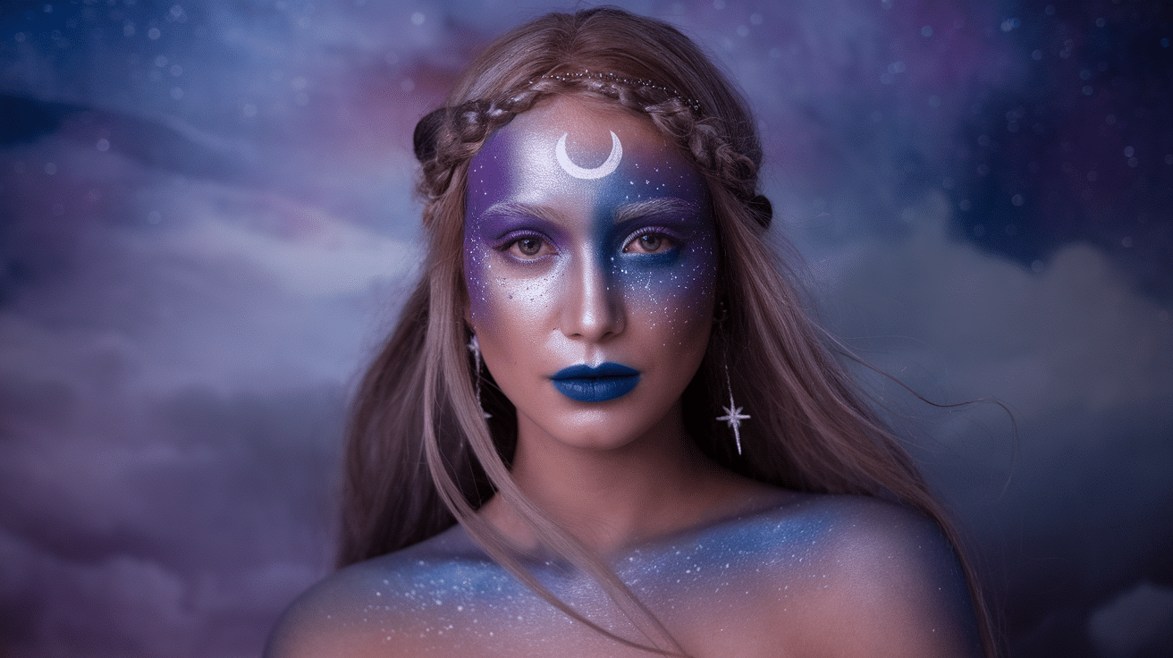 a photo of a mystical woman with a silve