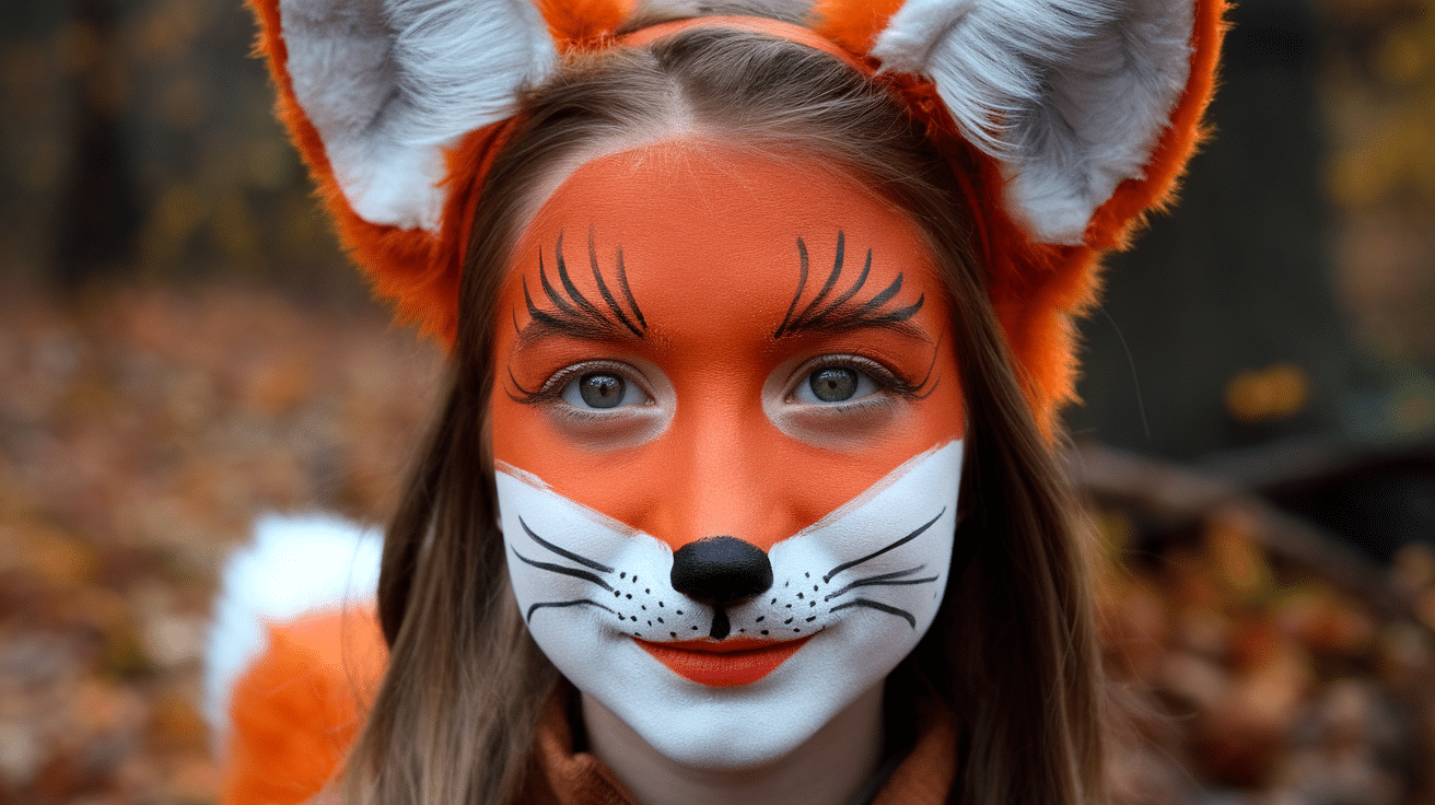 a photo of a person with fox face paint