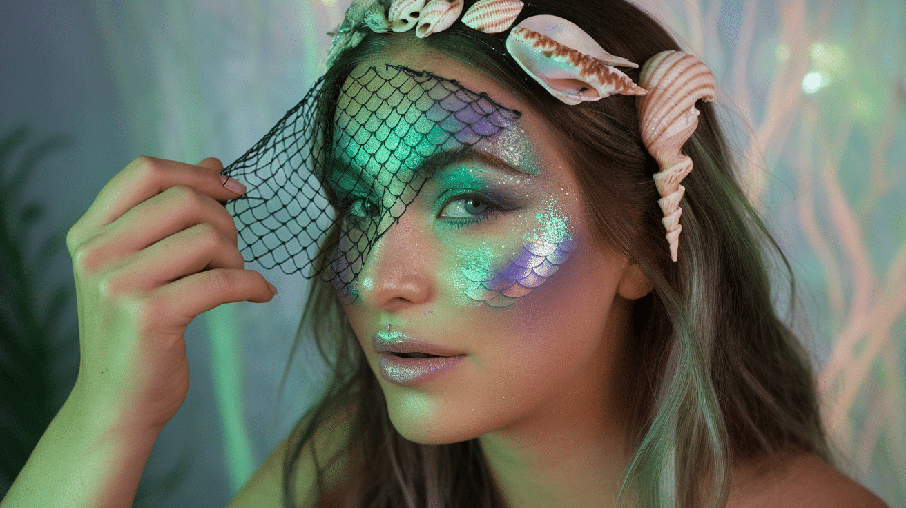 a photo of a woman with shiny mermaid