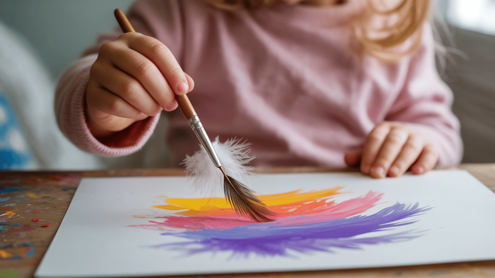 feathers as paintbrushes