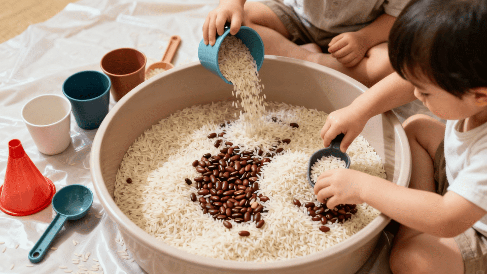 pouring station with dry materials