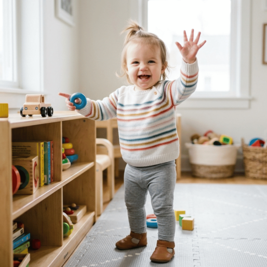 13 month toddler milestones overview showing movement, language, and social skills