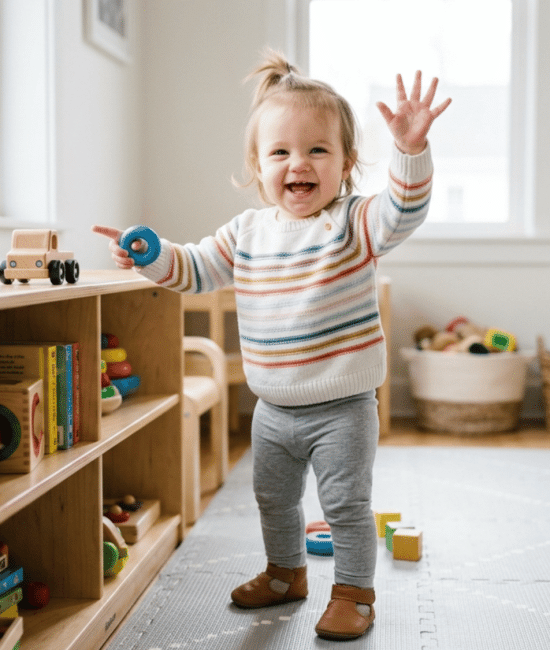 13 month toddler milestones overview showing movement, language, and social skills