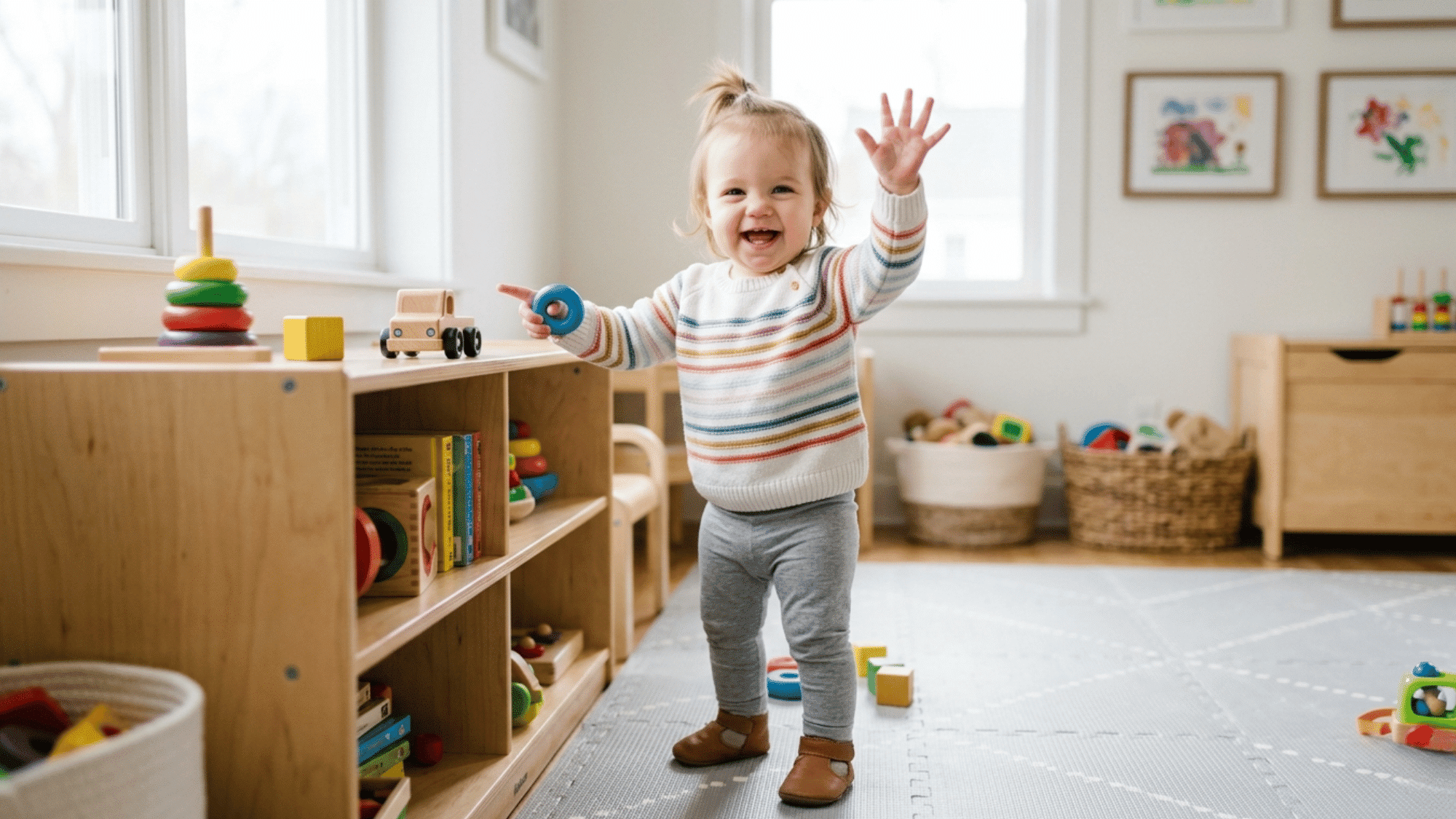 13 month toddler milestones overview showing movement, language, and social skills