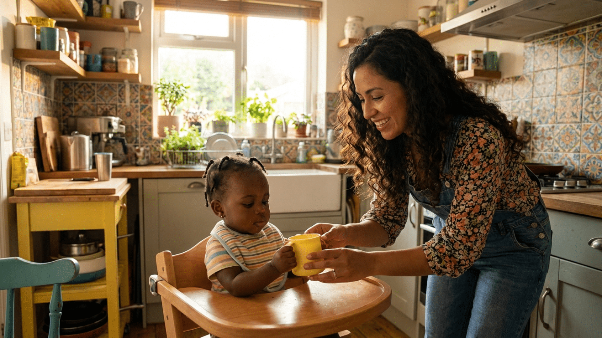 Baby practicing drinking from a sippy cup around six months old
