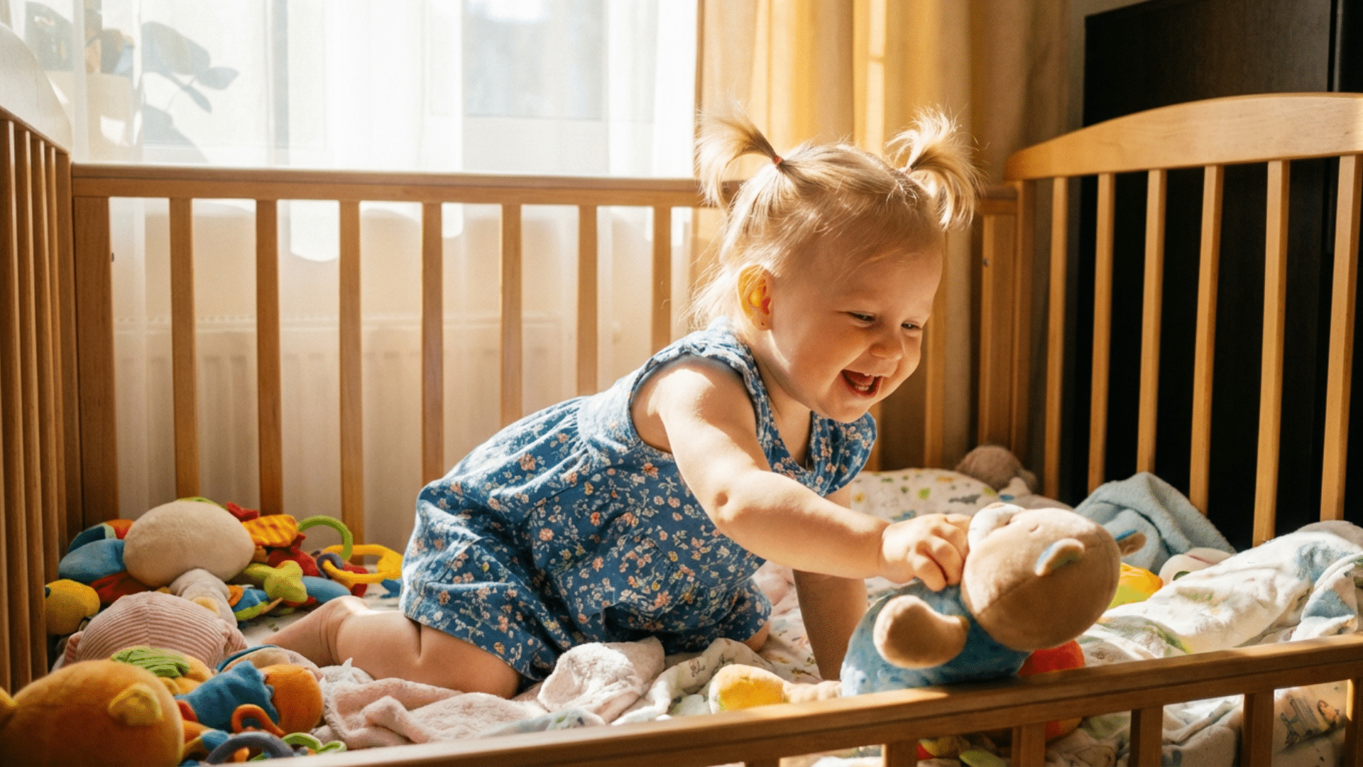 Baby showing strong movement and coordination in crib