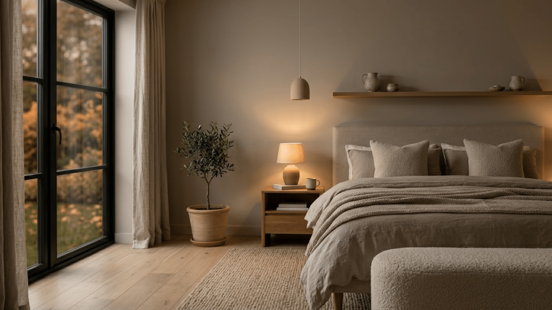 Bedroom with flat paint walls creating a calm atmosphere