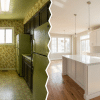 Before and after home renovation showing transformation