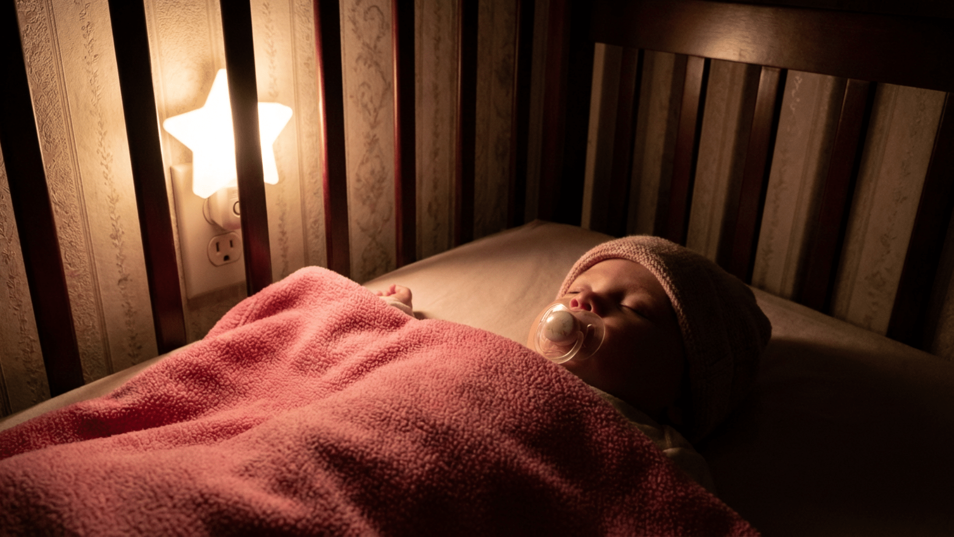 Blanket placed only on baby’s lower body in crib