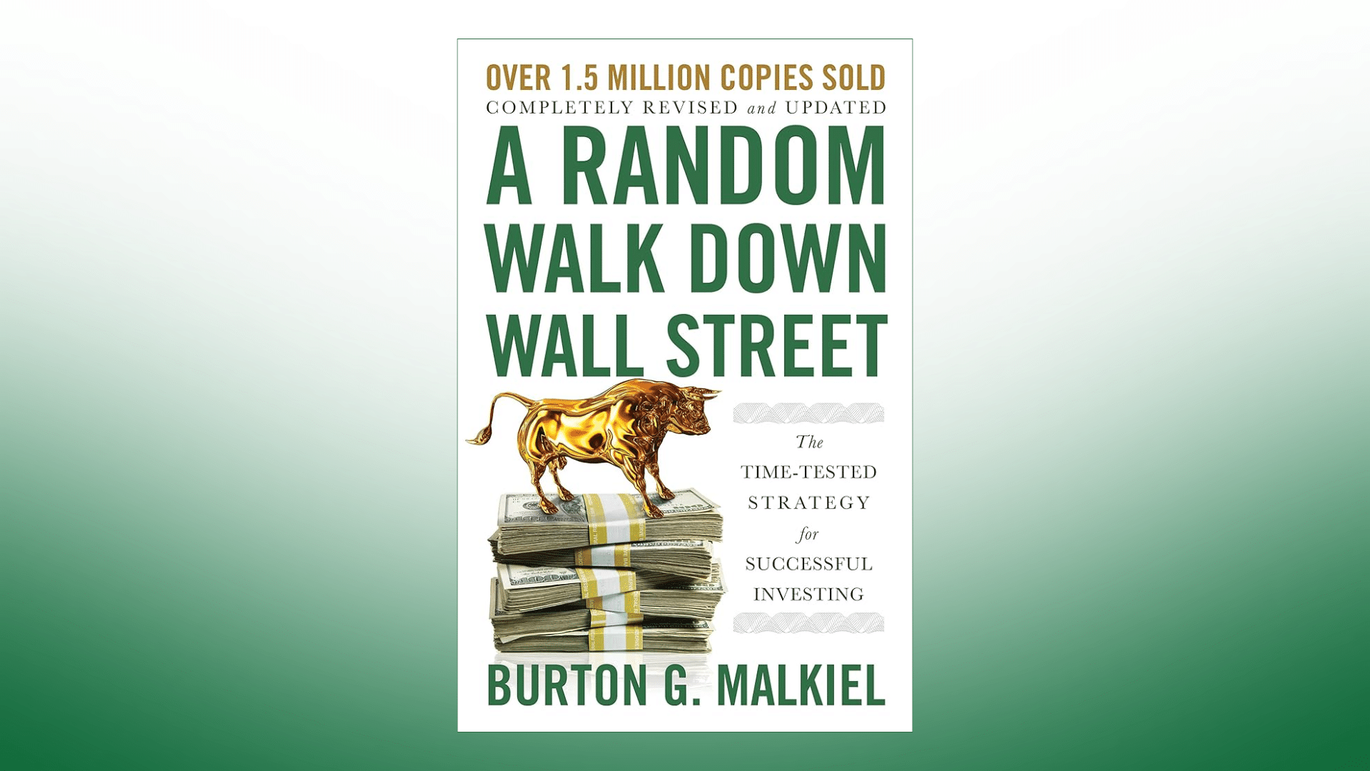 Book cover of the A Random Walk Down Wall Street book against a dark green gradient background