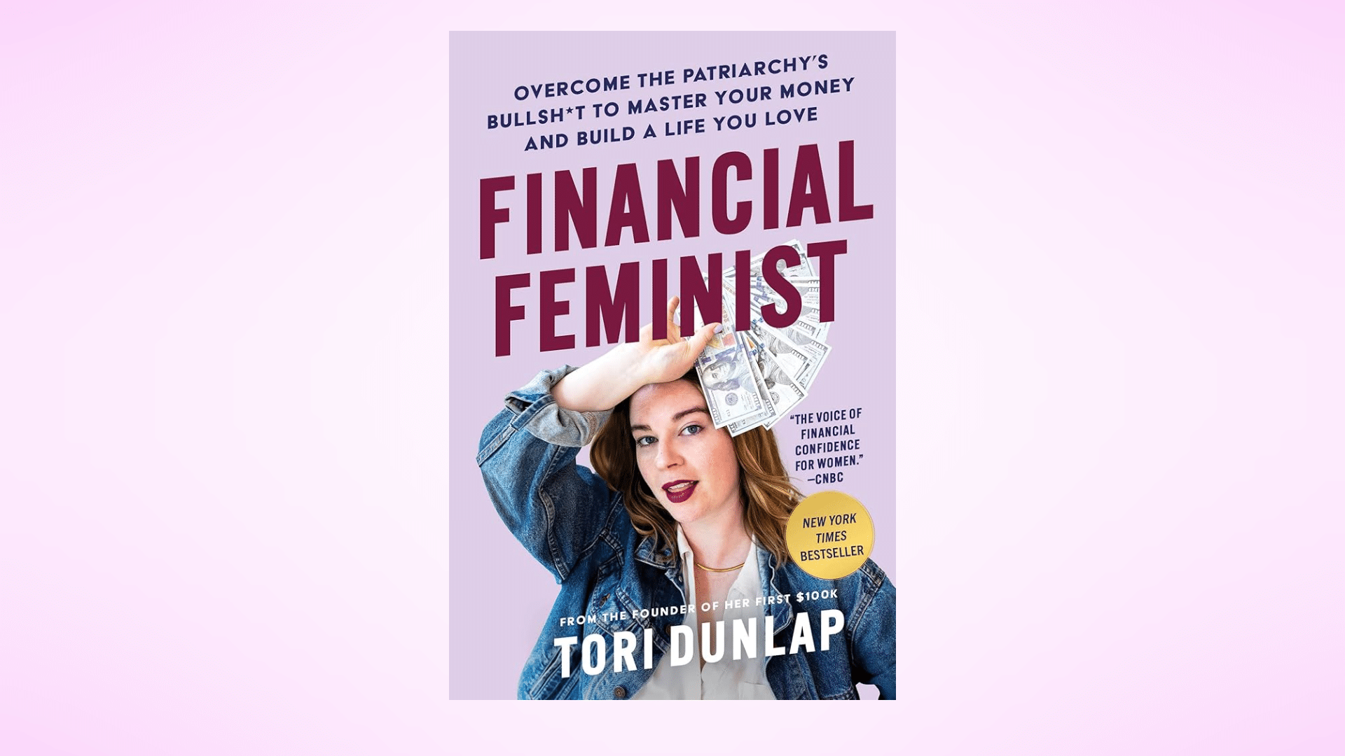 Book cover of the Financial Feminist book against a purple gradient background