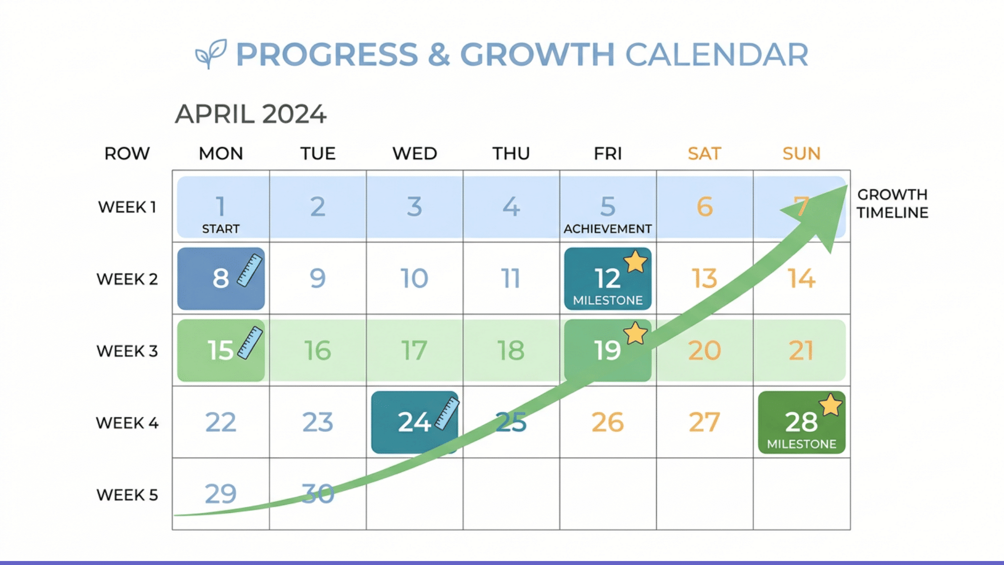 Calendar illustration showing toddler growth spurt lasting several days or weeks.