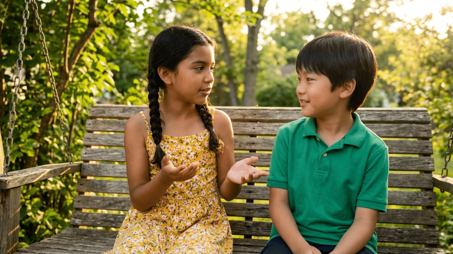 Child listening attentively while another child speaks