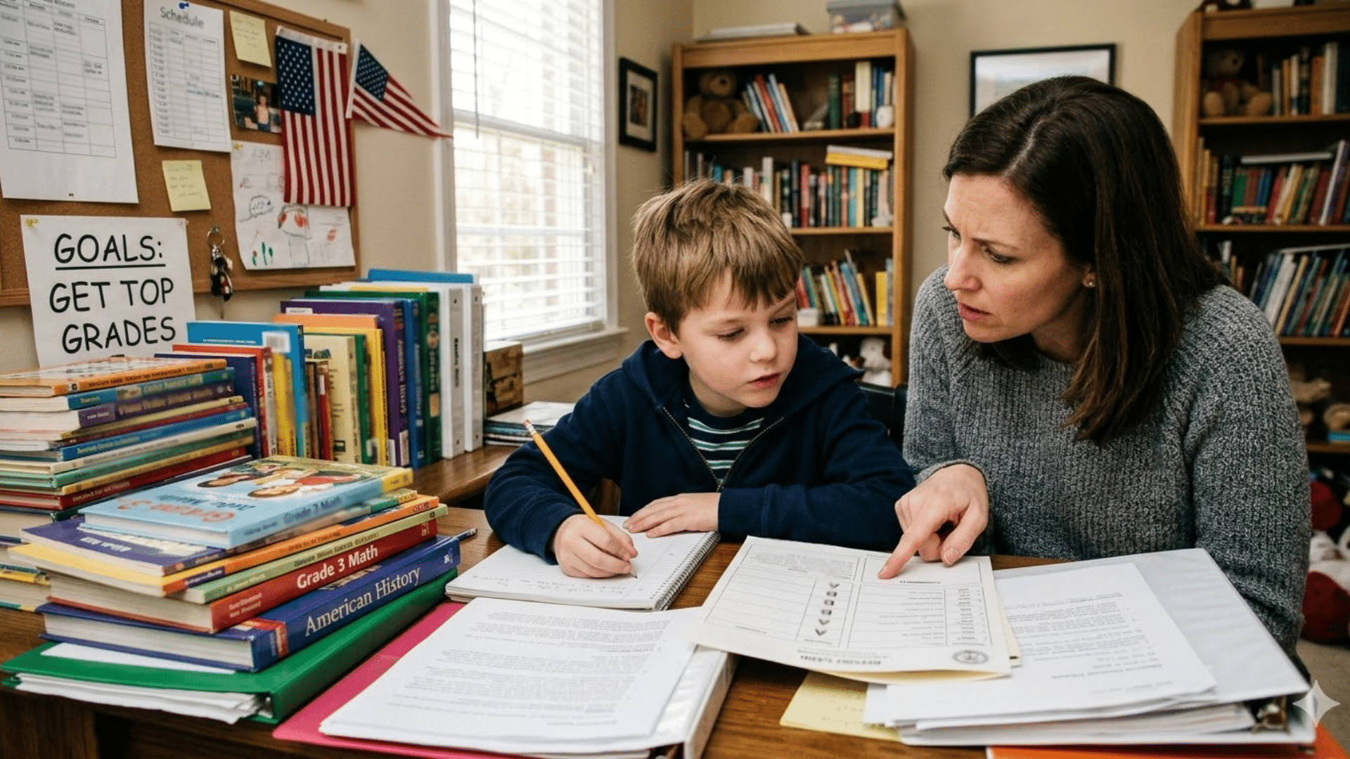 Child under pressure to achieve high grades with strong parental expectations