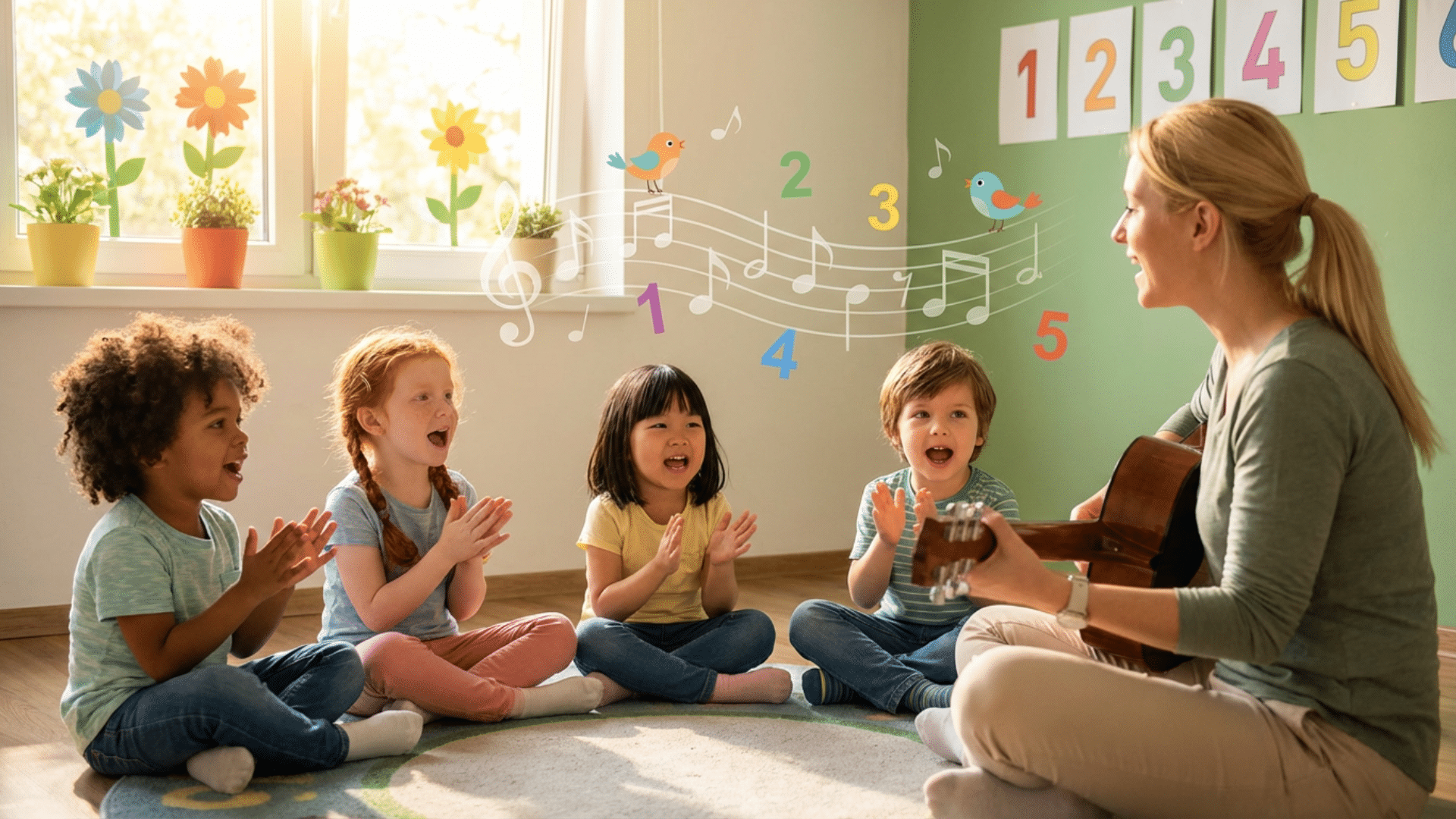 Children learning numbers through counting songs