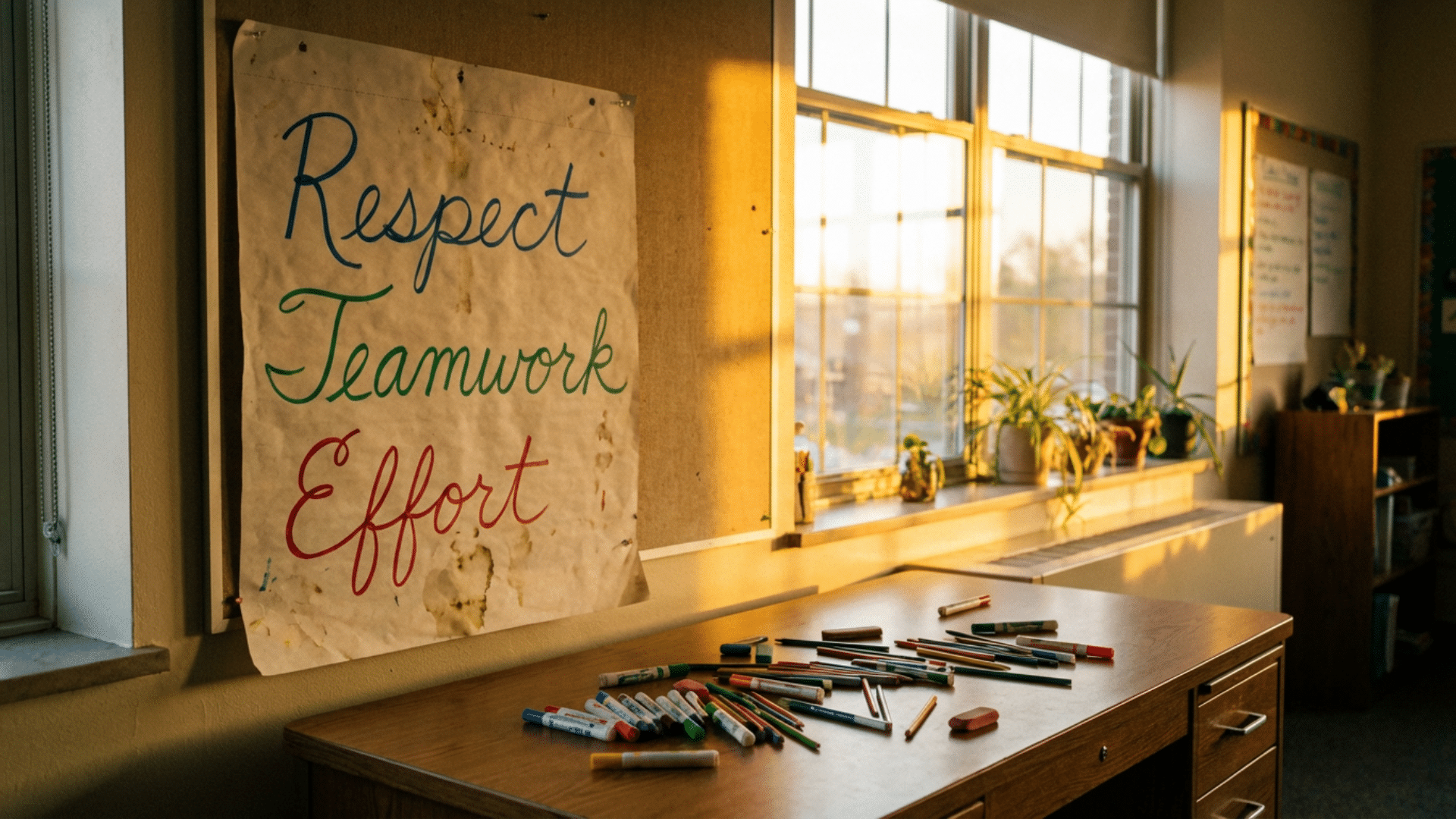 Class motto brainstorming chart displayed in classroom